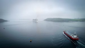 drone aerial cork harbour roches point in fog